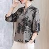Fashion Vintage Folk Printed Shirt 2025 Summer Loose Half Sleeve Female Clothing Casual V-Neck Button Commute All-match Blouse