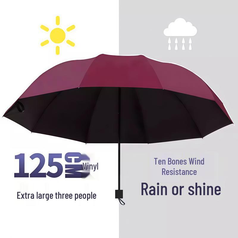 Large Dual-Use Umbrella for Sun and Rain, Manual Folding, Reinforced for Two, Black Glue Sunscreen, Suitable for Men and Women