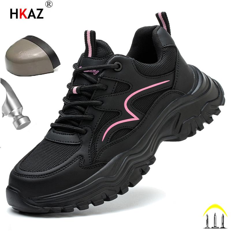 New Fashion Women Safety Shoes For Work Safety Boots Breathable Steel Toe Puncture Proof Sport Work Sneakers Slip-Resistant