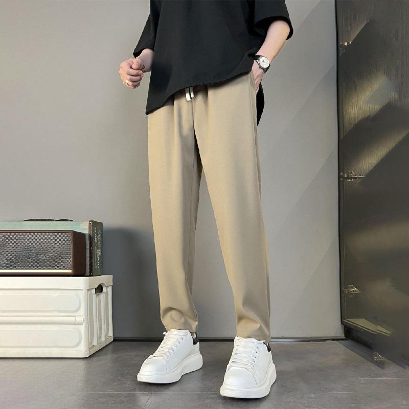 

Простота Темперамент Красивый Smart Casual Универсальные Шелковистые Мягкие Свободно ниспадающие Мужские Укороченные Брюки Прямого Кроя Осень 2026 M хаки