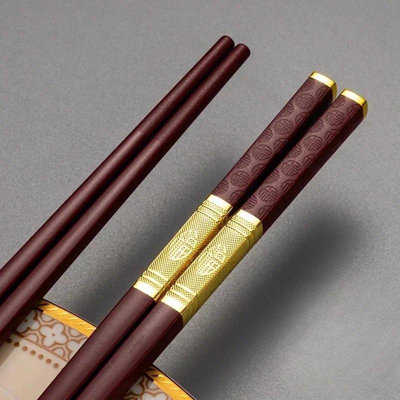 1 Pair Sushi Chopsticks Square Food Black Gold Chopsitcks  Reusable Japanese Cutlery Resuable Chinese Chopstick Alloy Tableware