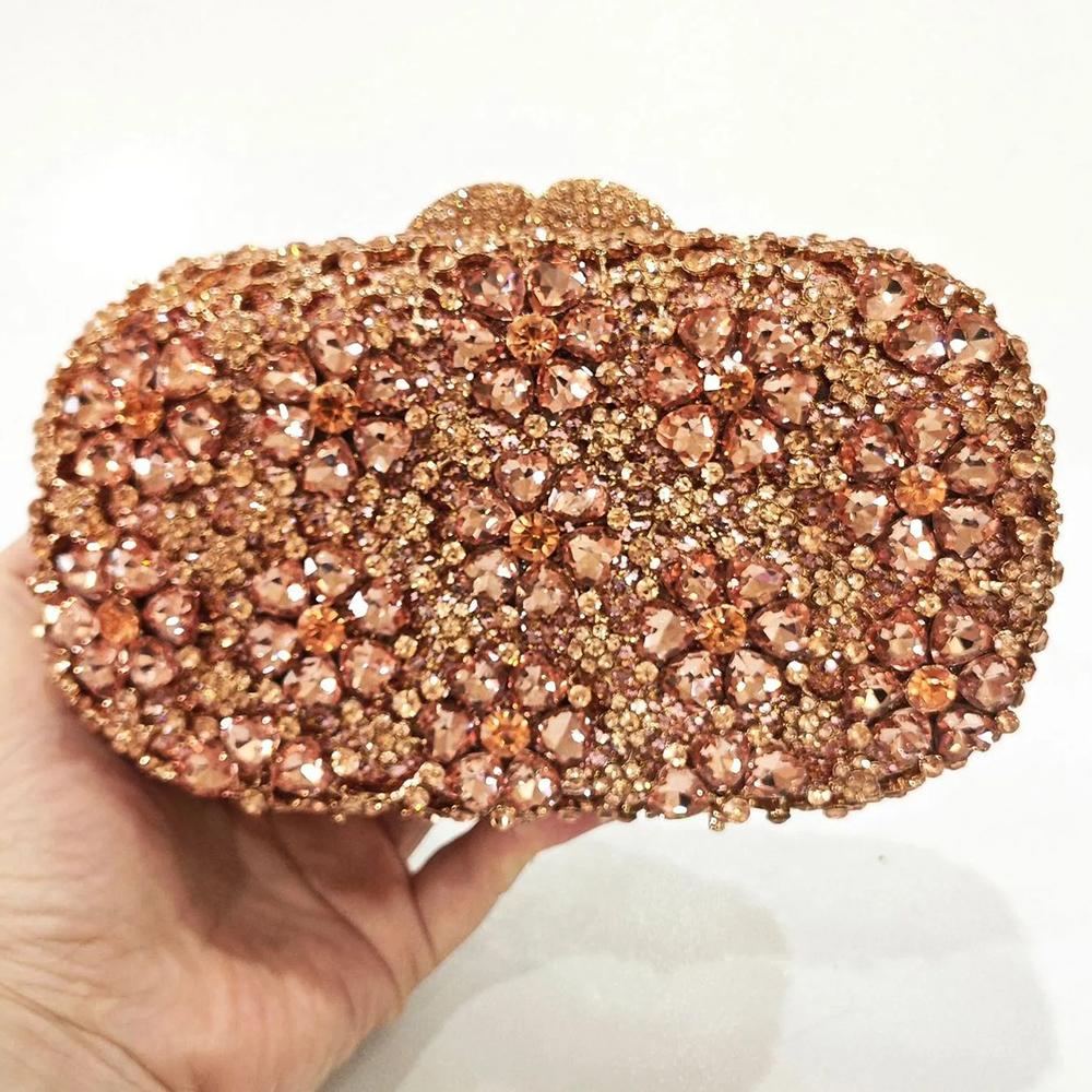 Borsa da sera con strass floreali WHTUOHENG Borse con diamanti Borse a mano da donna Verde/Oro Pochette in cristallo Pochette da sposa da donna
