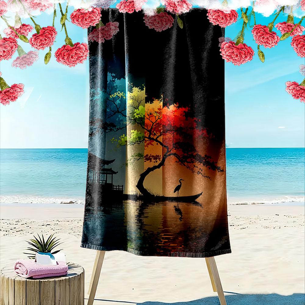 Radiant Tree of Tranquility Print Beach Towel, Quick Drying, Suitable for Travel, Outdoor Sports, Jogging, the Beach and Swimming, Gift
