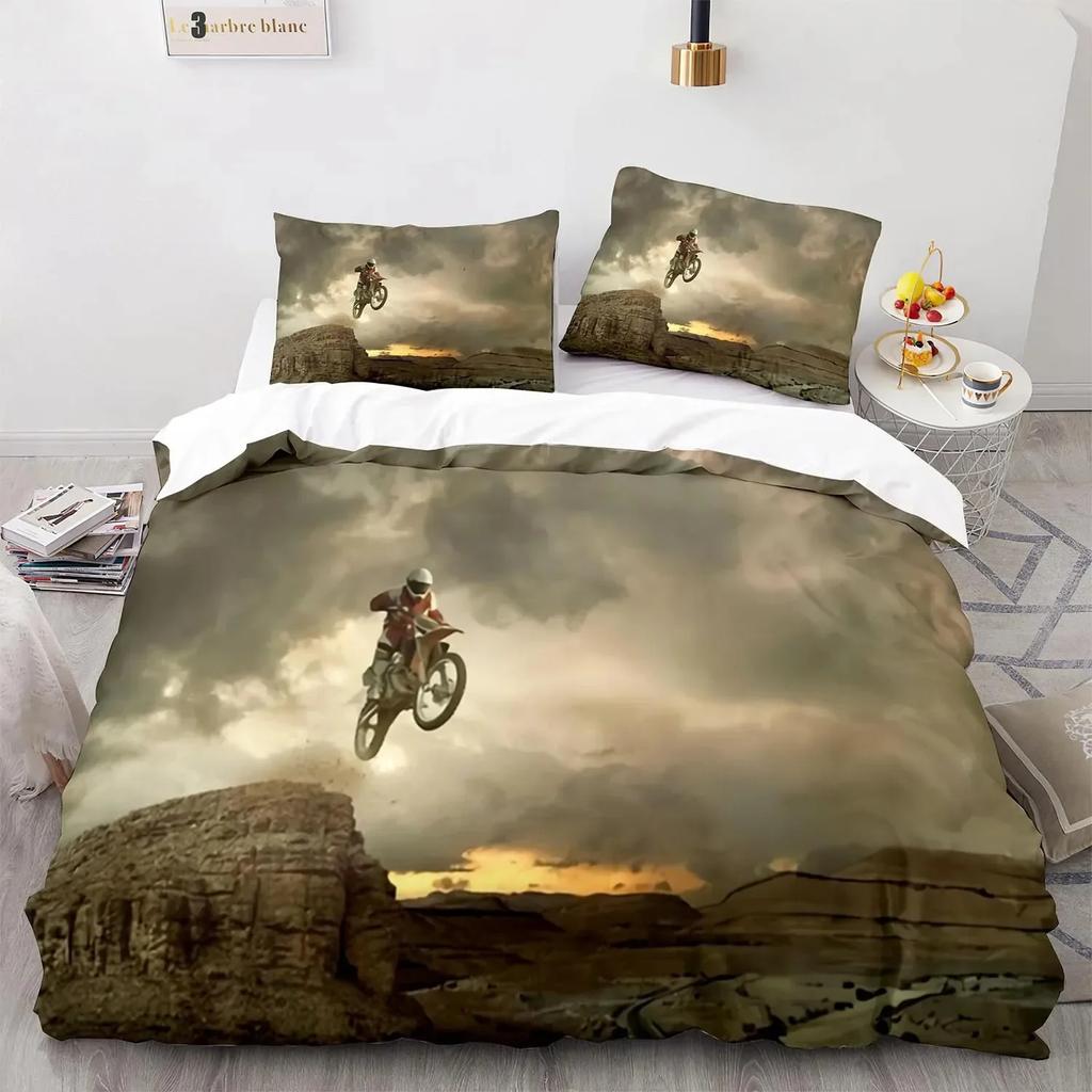 3D Print Extreme Sport Off-Road Stunt Motorcycle Comfortable Duvet Quilt Cover Pillowcase Bedding Set Decoration Home Textile