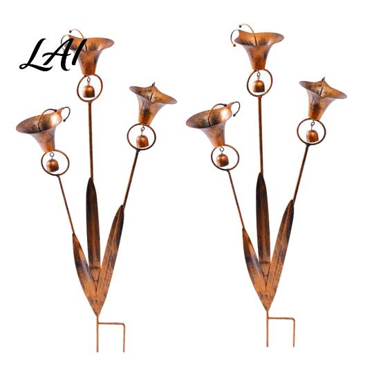 Metal Garden Stake Calla Lily with Bells 24 Inch Triple Flower Wind
