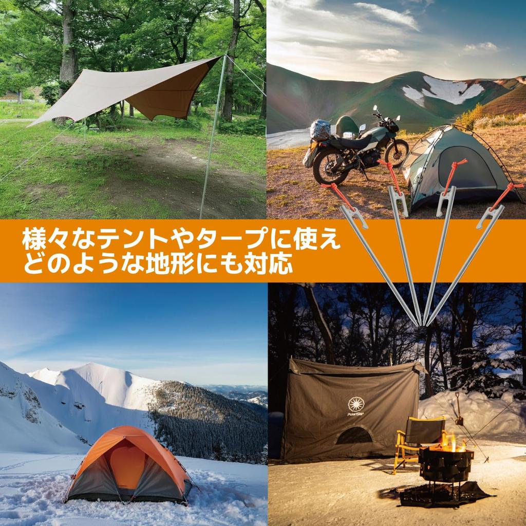 PolariSign Titan-Heringsset, Campinghering Titan mit reflektierendem Seil zum Aufbau von Zelten und Planen, Polaris-Schilderset, 20 cm/24 cm/30 cm, 4/6/8 (20 cm, 8)