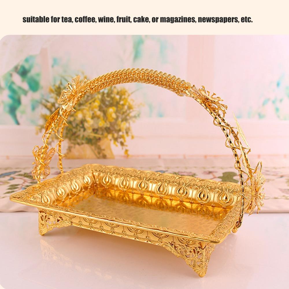 2pcs Alloy Metal Serving Tray Gold Vintage Tea Tray Decorative Coffee Tray  For Home Bar