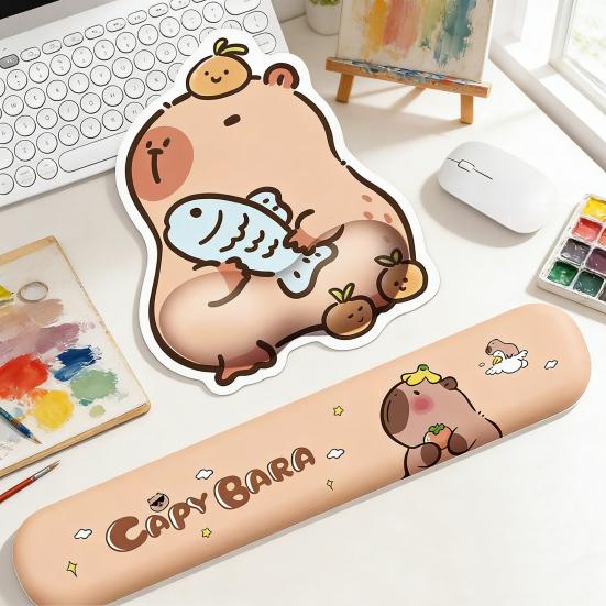 1/2Pcs Capybara Mouse Pad Keyboard Wrist Rest Non-Slip Rubber Base Mousepad Ergonomic Pain Relief Wrist Support Cushion PC Accessory