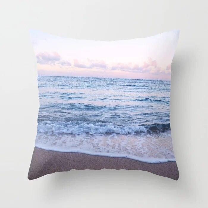 Summer Vacation Cushion Cover Pink Beach Wave Mountain Sofa Pillowcase Bedroom Home Car Office Accessories