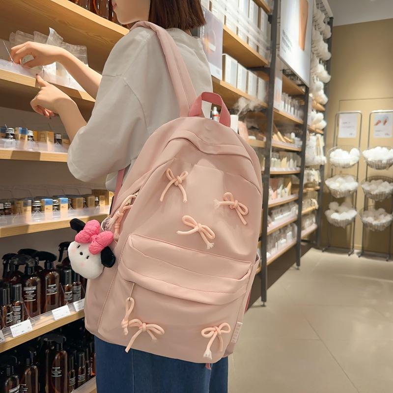 Large Capacity Student Bag Solid Color Women's Bow Backpack for Girls Computer Bag