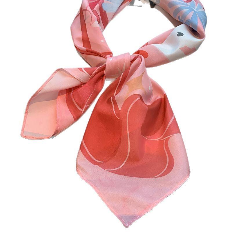 New Silk Scarf Versatile Streamer Simulation Silk Silk Scarf Scarf High Sense Elegant Fashion Scarf 71 Square Scarf Floral