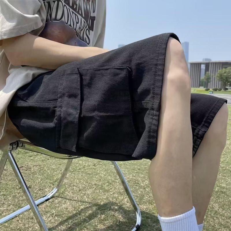 Summer Men Denim Short Streetwear Vintage Korean Harajuku Pocket Jeans Shorts Hip Hop Cargo Pants Oversized Bottoms Male Clothes