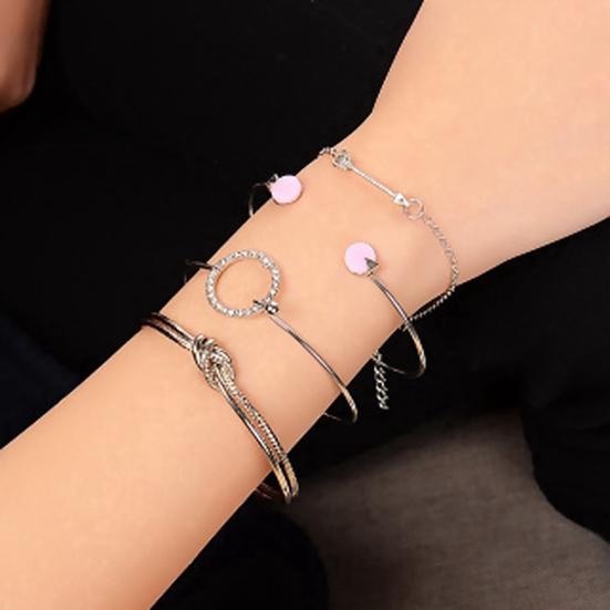 4 Pezzi/Set Donne Nodo Freccia Strass Intarsiato Ciondolo Cerchio Bracciale Rigido Gioielli