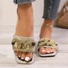 Fashion 2025 NEW Shiny Diamond Flat Bottomed Square Toe Fashionable Cool Slippers 2025 Summer New Open Toe Beach Women's Shoes