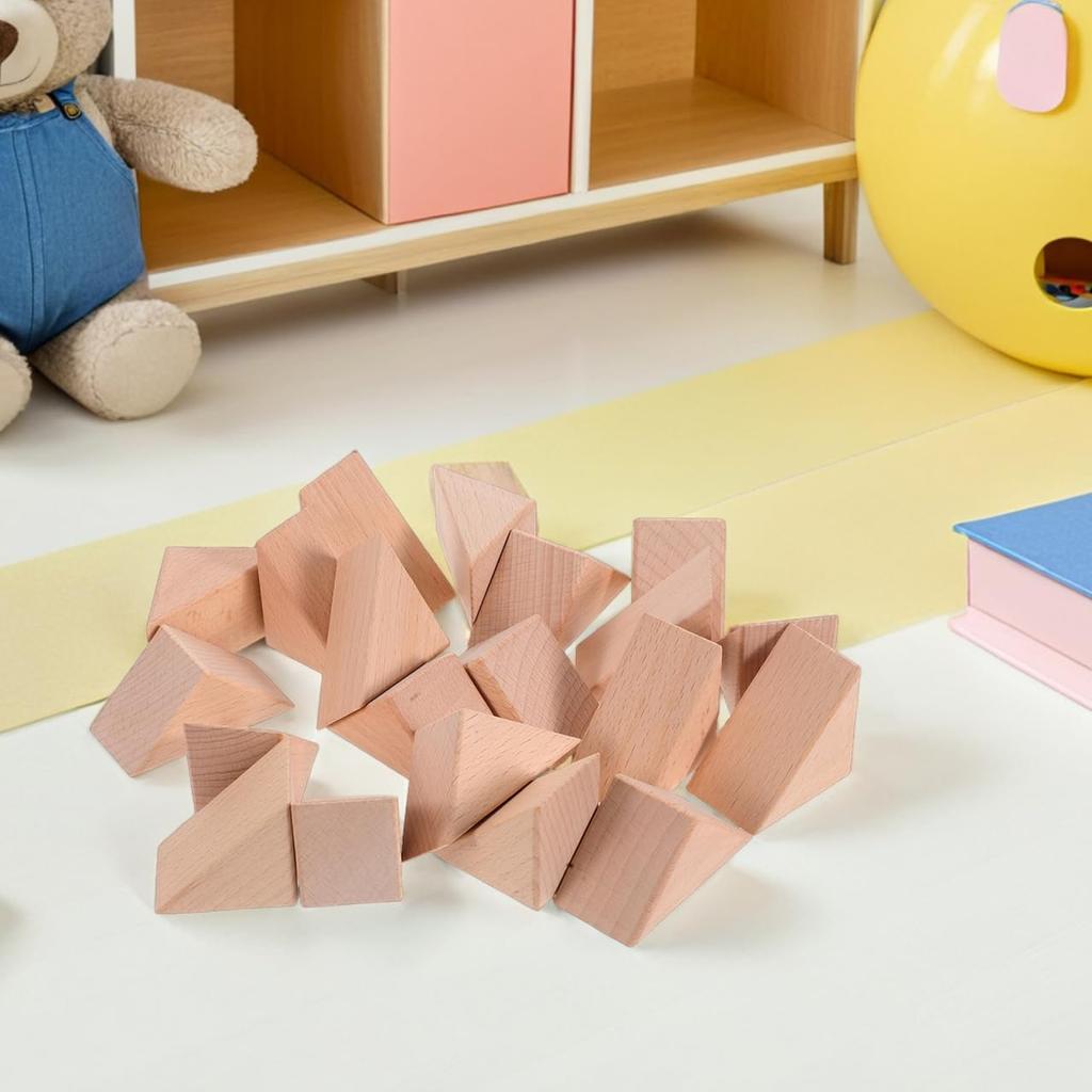 Lurrose 20-teilige Dreieck-Bausteine, Holz, Pädagogische DIY-Bausteine für Kinder, Spielzeug, Geburtstagsgeschenk für Jungen und Mädchen