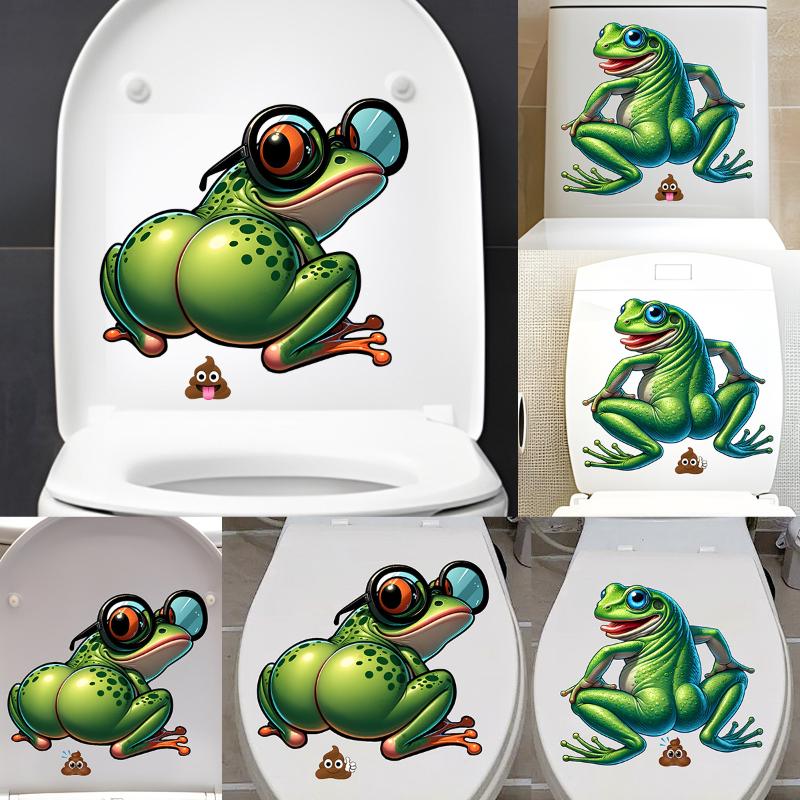 Adesivo de Vaso Sanitário de Sapo de Desenho Animado Autoadesivo Impermeável Decalque de Banheiro Decoração de Vaso Sanitário e Casa Decalques de Carro Autoadesivos