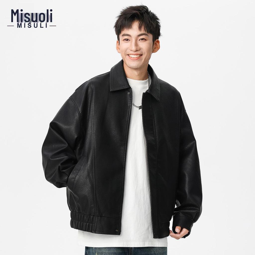 Men's Heavyweight Retro PU Leather Jacket - Autumn Trendy, Simple Loose Black Casual Workwear Outerwear