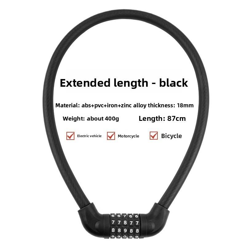 Bicycle Lock With Fivedigit Combination Waterproof Steel Cable For Mountain Bike Security чёрный