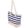 Women Canvas Shoulder Bag Stripes Printing Large Capacity Beach Bag for Shopping Traveling Navy Blue Free Size