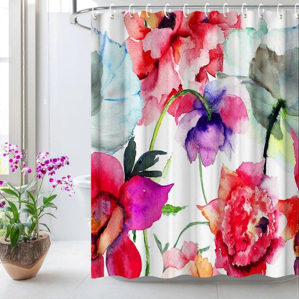 Watercolor Floral Print Waterproof Shower Curtain - Stylish, Durable & Easy-Care Choice for Luxurious Bathroom Décor