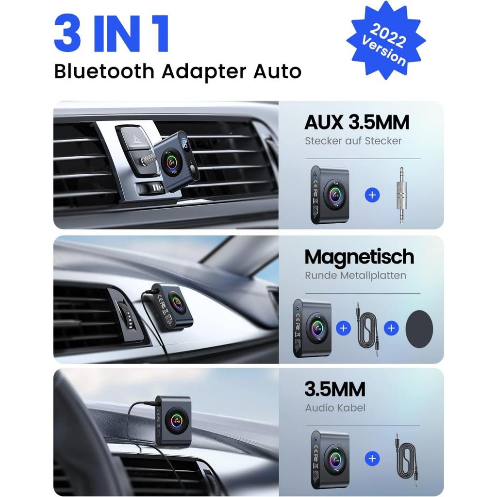 Aux Car Bluetooth 5.3 Adapter, Hi-Fi Stereo Audio, Aux for Hands-Free Kit, Noise Reduction, Bluetooth Aux Receiver, 3.5 Mm Jack for Car Sound System