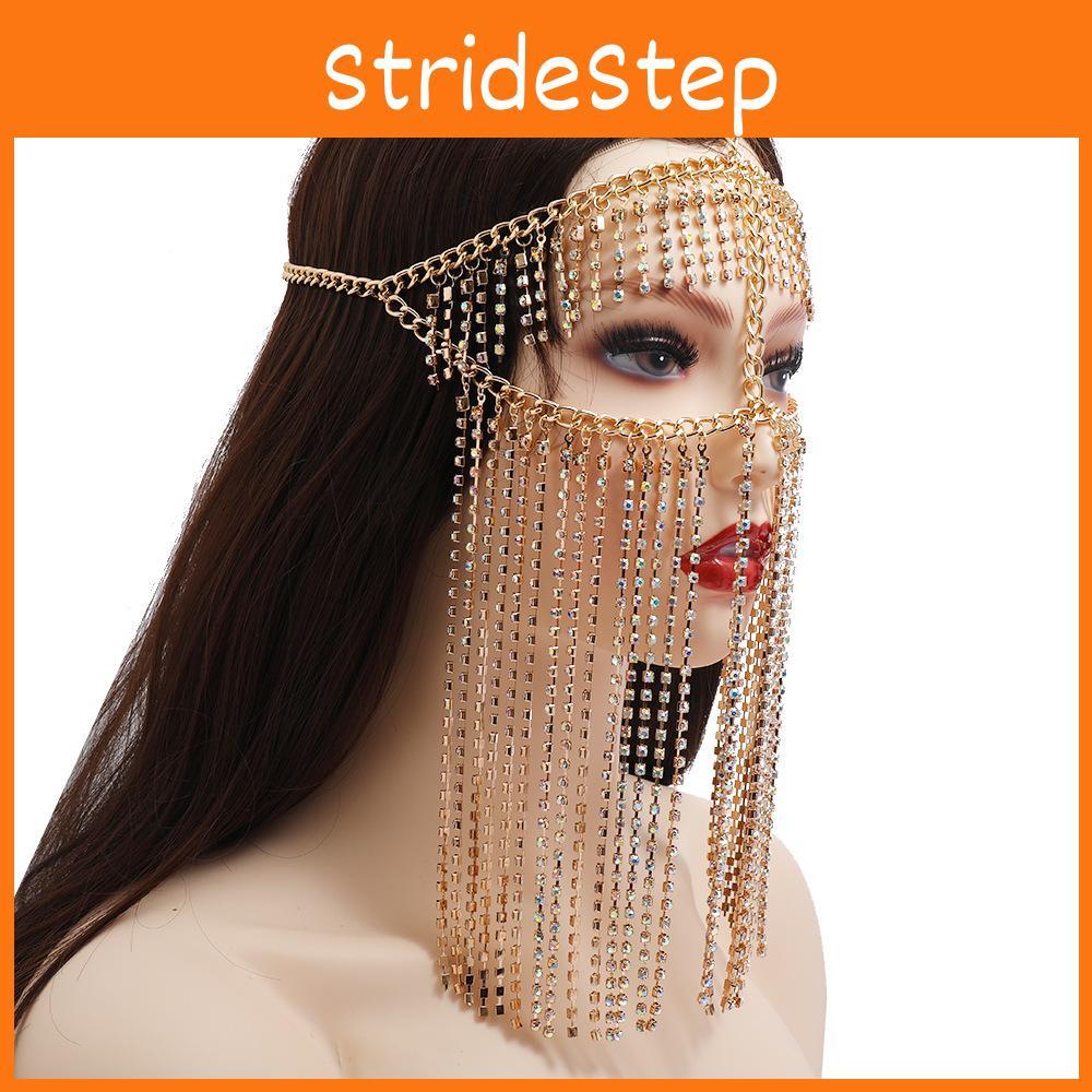 Fashion Rhinestone Decoration With Tassel Design Women Headwear Face Curtain For Nightclub Party And Performance