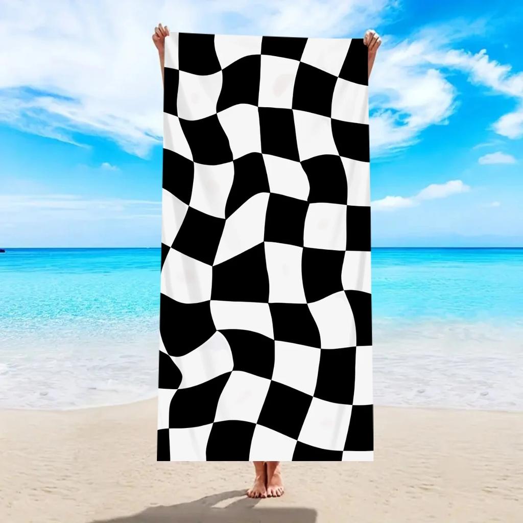 Large Beach Towel For Women Men Wavy Plaid Bath Towel Oversized Quick Dry Sand Free Swimming Pool Travel Shower Blanket