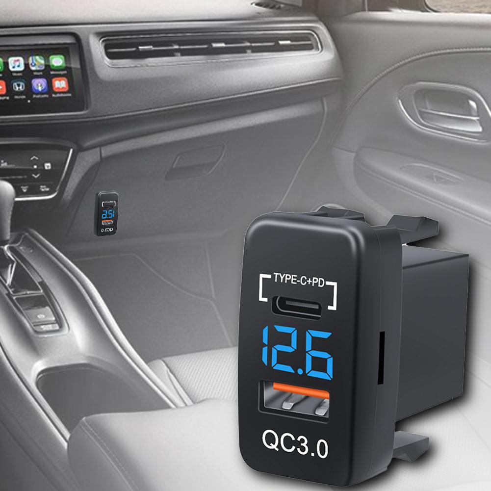 12-24V Auto Mobile Phone Charger Adapter LED Voltmeter QC3.0 Type C PD Car Socket Charger Dual USB Ports Power Socket Adapter