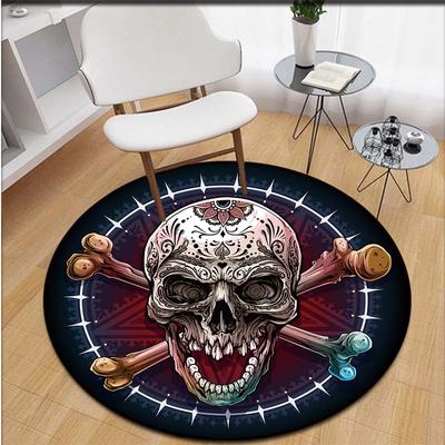 Psychedelic Skull Printed Round Rug Tarot Mandala Witchcraft Room Decoration Rug Home Non-slip Computer Chair Floor Mat Alfombra