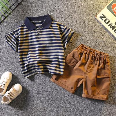 Summer Boys with the Same Clothing Set Striped Short-sleeved Polo Shirt Baby's Cool Set Children's Casual T-shirt Shorts 2-piece Casual Kid's Clothing