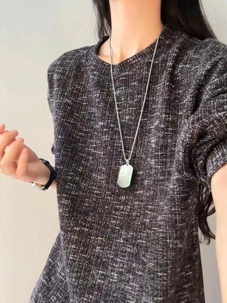 

Long-sleeved t-shirt bottoming shirt for men and women of the same style, autumn thin small fragrant style American retro tie-dye loose crew neck top 2XL чорний