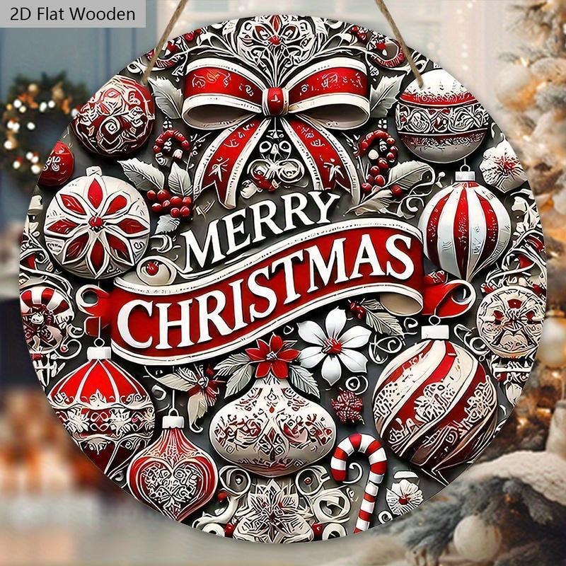 Christmas Wooden Sign with Classic Bow Pattern - Navidad Round Sign for Front Door, Wall Hanging Decor - Ideal Christmas Decoration