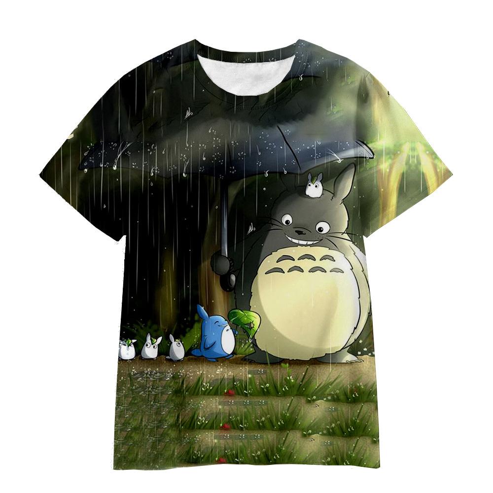 3D Hayao Miyazaki Cartoon Totoro Pattern Printed Casual Short Sleeved Children's Boy T-shirts - Soft Medium Stretch Fabric Summer Relaxed Fit Clothing