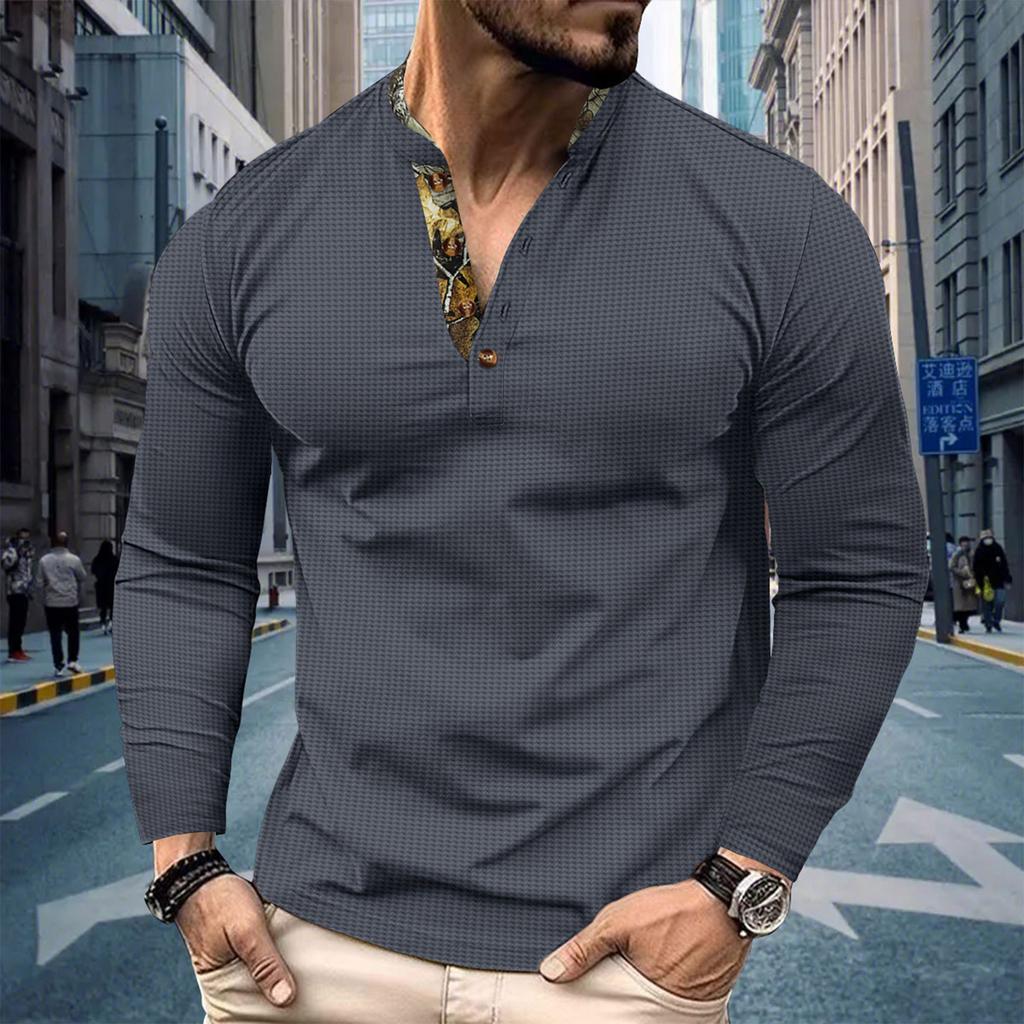 Men's Single Breasted Round Neck Long Sleeved Casual Sports Top