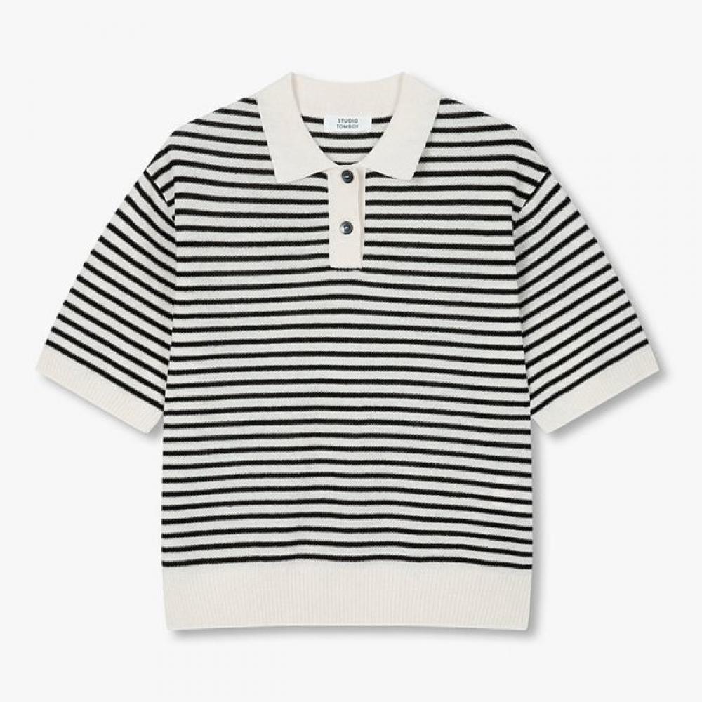 

Studio Tomboy Stripe Collar Pullover 9176352971 Ivory/OS