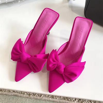 Fashion New Big Butterfly-knot Women High Heel Slippers Sandals Shallow Pointed Toe Mules Stripper High Heel Pumps Ladies Shoes
