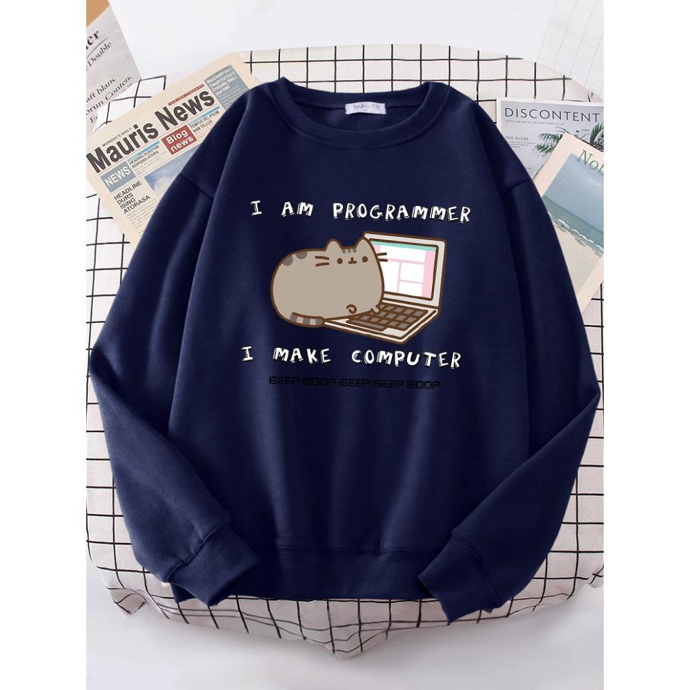 I Am Programmer I Make Computer Funny Cat Women Hoody Korean Fashion Sweatshirt Street Casual Clothes Hipster Loose Sportswear