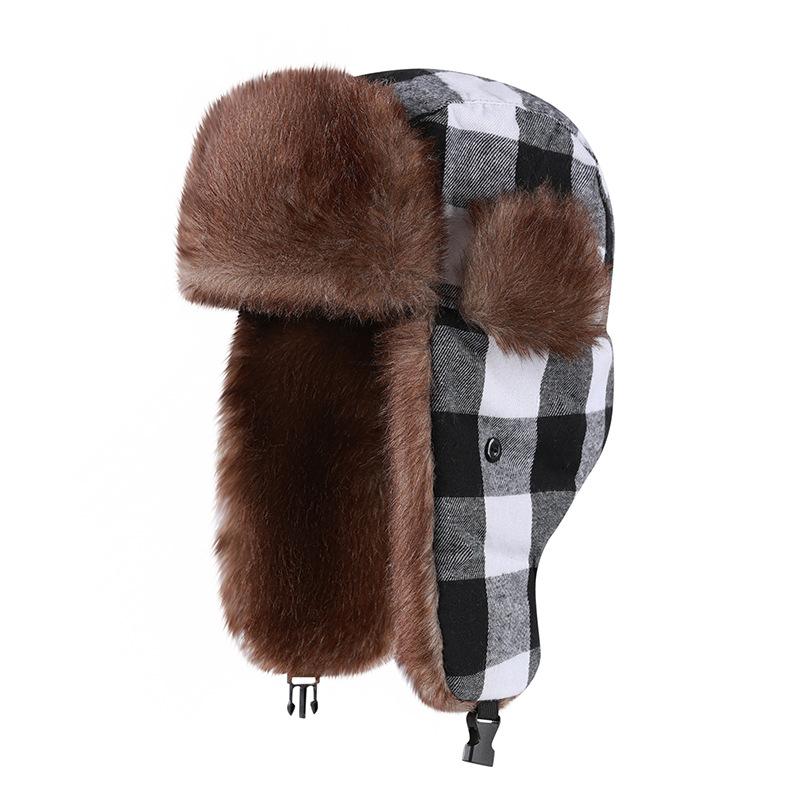 New Plaid Lei Feng Hat Direct Sales Supply Hat Thickened Warm Hat Winter Ear Protection Small