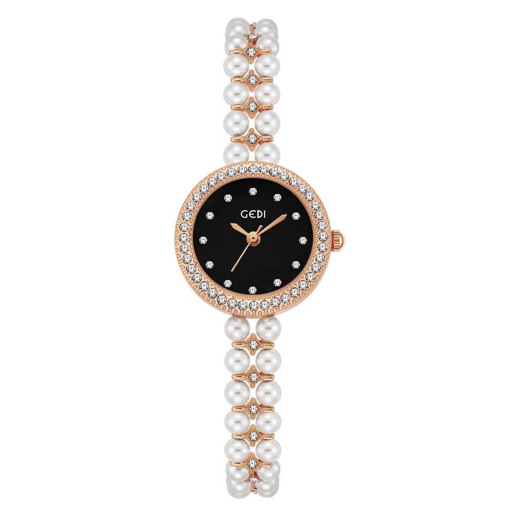 Gedi Women's Diamond-Set Mother-of-Pearl Luxury Watch with Pearl Band and Quartz Movement