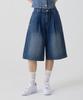 UNKNOWN PLANET Bermuda Wide One-Pleat Denim Shorts Sand Blue