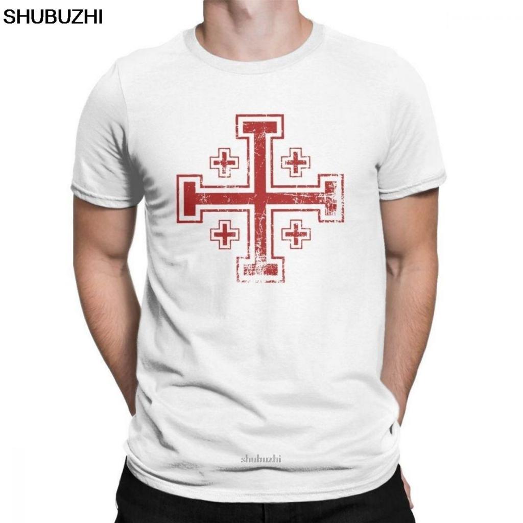 T-shirt Croce Crociata di Gerusalemme Uomo Girocollo Puro Cotone T-shirt Cavalieri Templari Manica Corta Magliette Vestiti Regalo Sbz8424