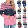 Loose Fit Long Sleeve Color Block Hooded Sweatshirt For Women