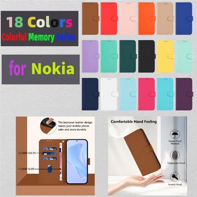 18 - Étui portefeuille pour téléphone en cuir PU couleur pour la série Nokia.HMD Fuison,HMD Pulse,HMD Skyline,Nokia 6.3,C02,C10,C12,C20,C22,C30,C32,G10,G11,G20...