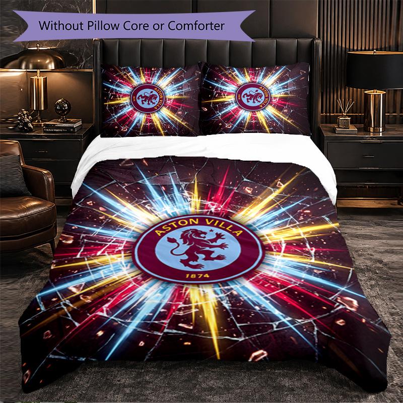 Set Biancheria da Letto Aston Villa Football 3 Pezzi Morbido Set Copripiumino con Federe Set Decorazione Camera da Letto per la Casa