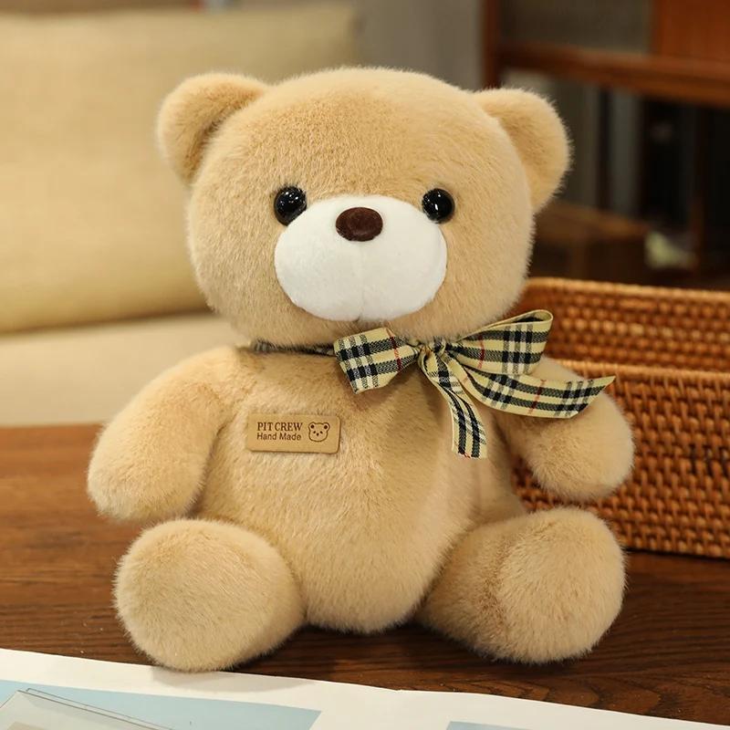 25cm Kawaii Colorful Bow Tie Bear Doll Plush Toy Stuffed Bear with Rose Animal Doll Birthday Gift Pillow for Girls Children