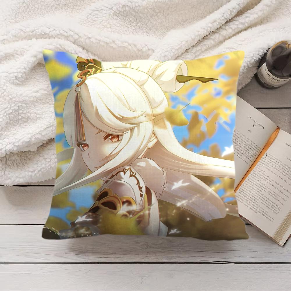Ningguang Genshin Impact Cushion Cover Silky Short Plush Invisible Zipper Dustproof Sofa Pillow Case For Home Decor