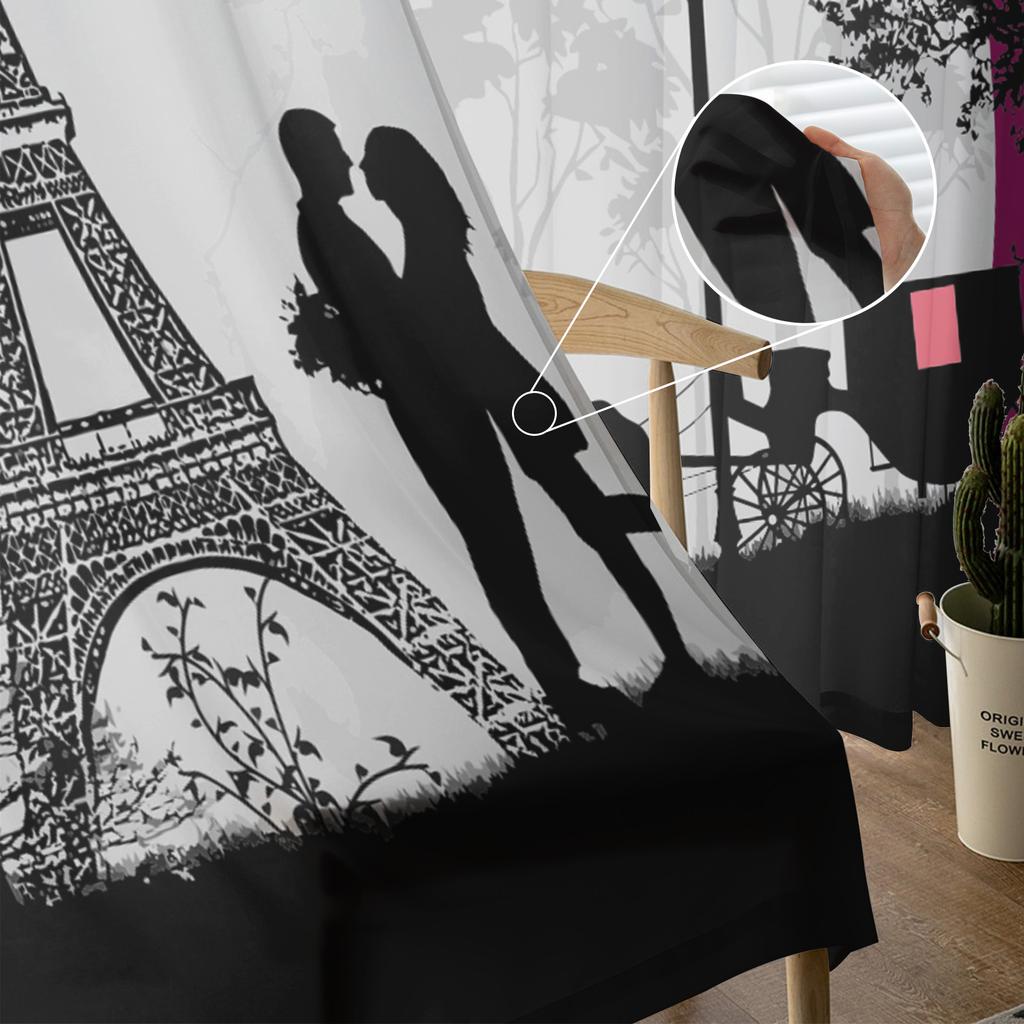 Romantischer Fenstervorhang mit Eiffelturm und Liebhaber für Schlafzimmer, durchsichtiger Vorhang für Wohnzimmer, luxuriöser Tüllvorhang für die Küche