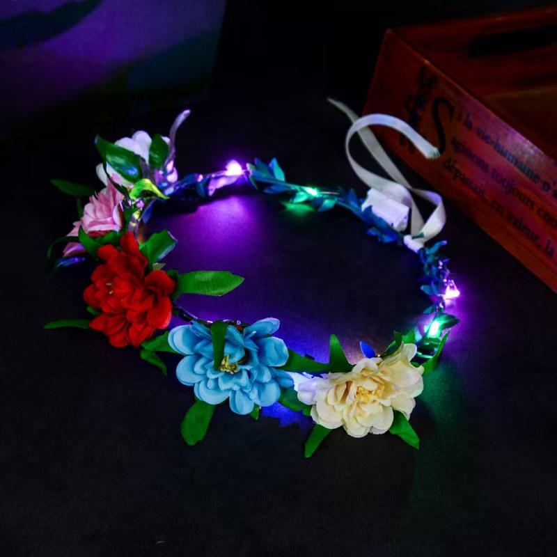 LED Flower Wreath Headband Light Up Peony Flower Crown Hairband Shining Headwear For Wedding Party Beach Hair Accessories
