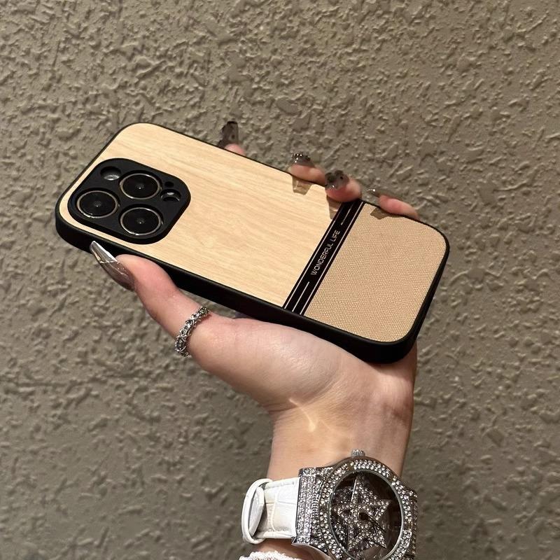 Applicable To Apple 17promax Mobile Phone Chitin Leather New IPhone 14 High End Sense 16 Wood Grain 12 Full Inclusive Lens