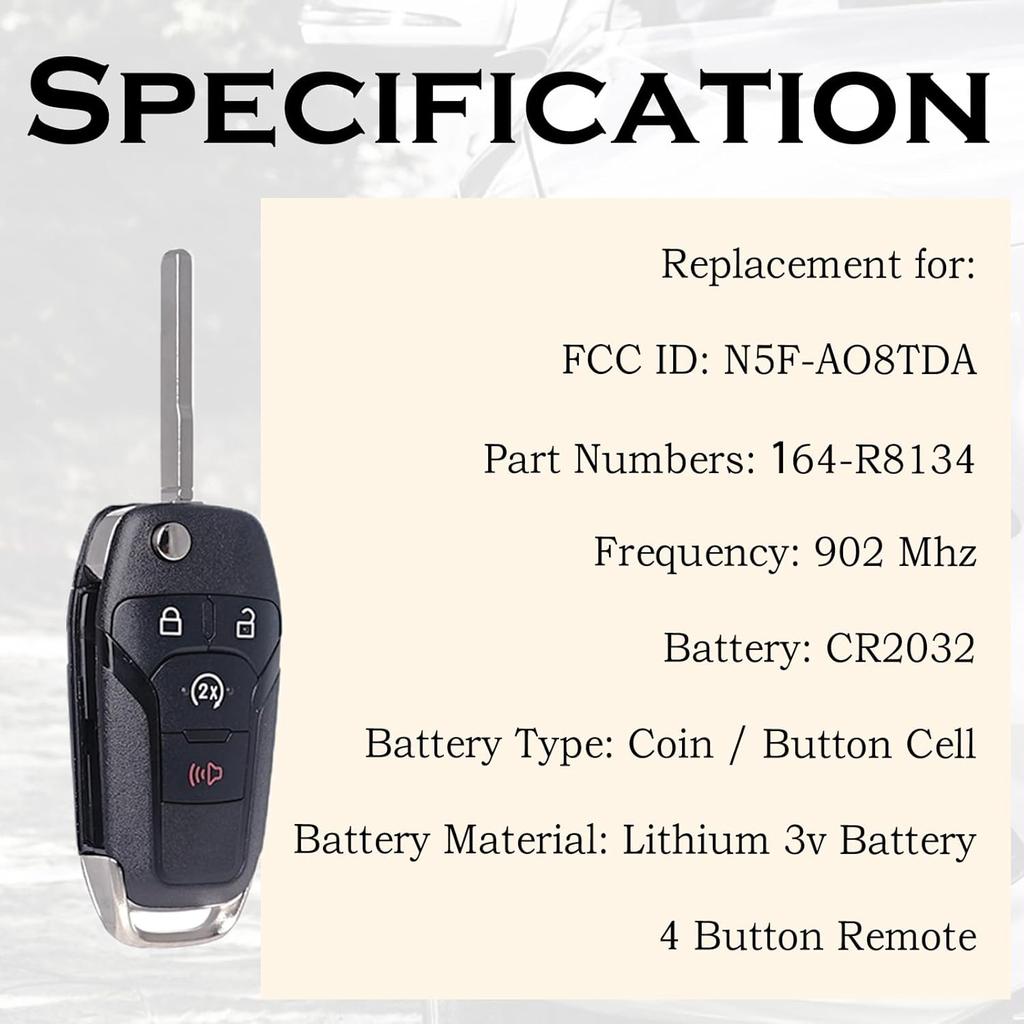 Remote Start Control Flip Key Fob Replacement Fits for Ford F-150/F150 2015-2024 F250 F350 2017- Ranger - Bronco - Keyless Entry Remote Control